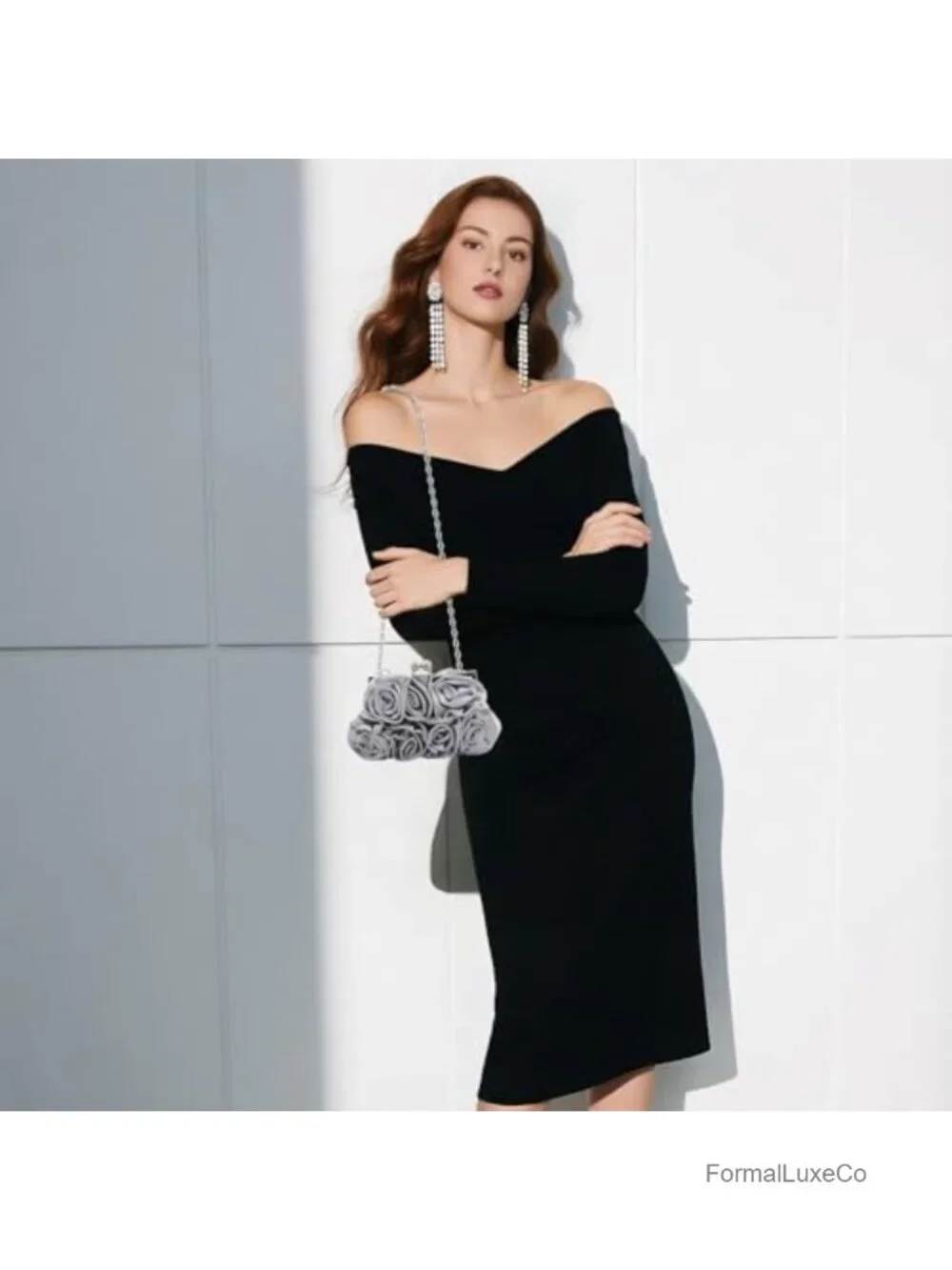 Floral Satin Evening Clutch with Detachable Chain Strap for Weddings Parties